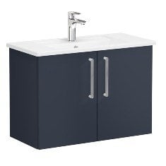 Vitra Root 68084 Lavabo Dolabı, Kapaklı, 80 Cm, Dar, Mat Lacivert, Köşeli Lavabolu